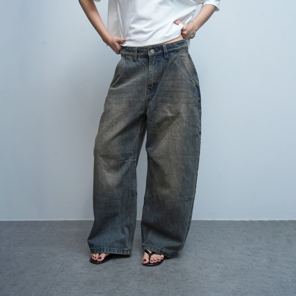 Stone-Washed Dark blue jeans