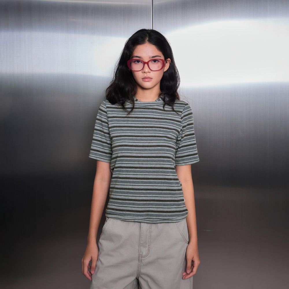 Vintage Cropped Grey stripe Hoodie