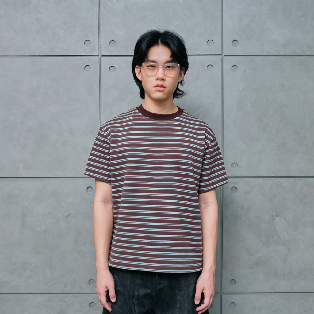 Striped crew neck shirt tape on the back — 1