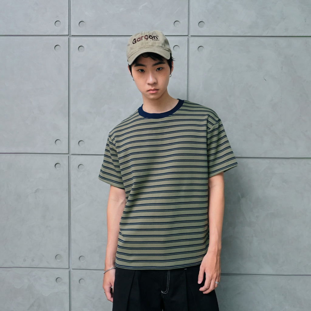 Striped crew neck shirt tape on the back — 3