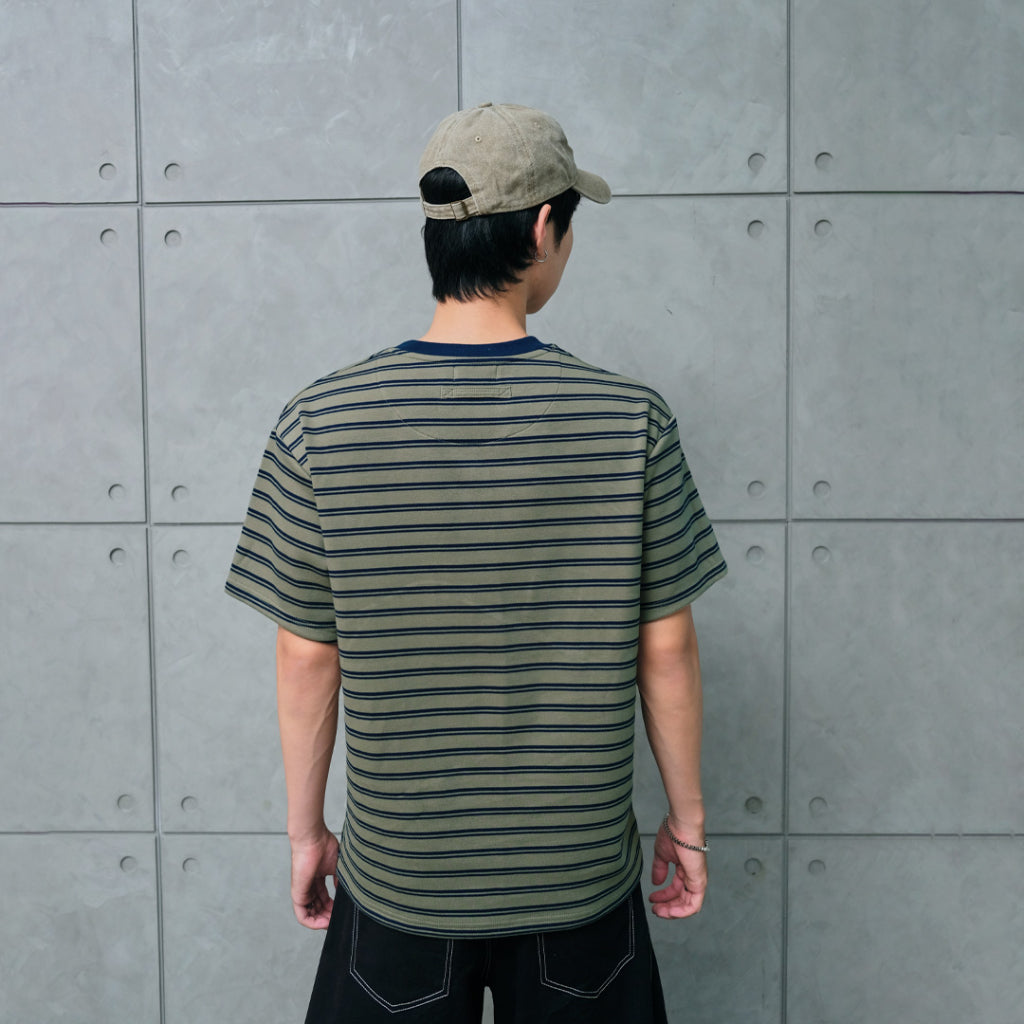 Striped crew neck shirt tape on the back — 4