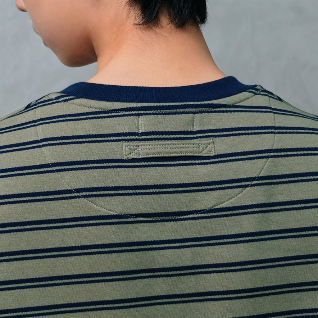 Striped crew neck shirt tape on the back — 5
