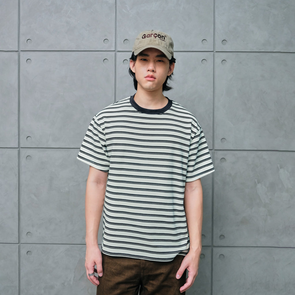 Striped crew neck shirt tape on the back — 6