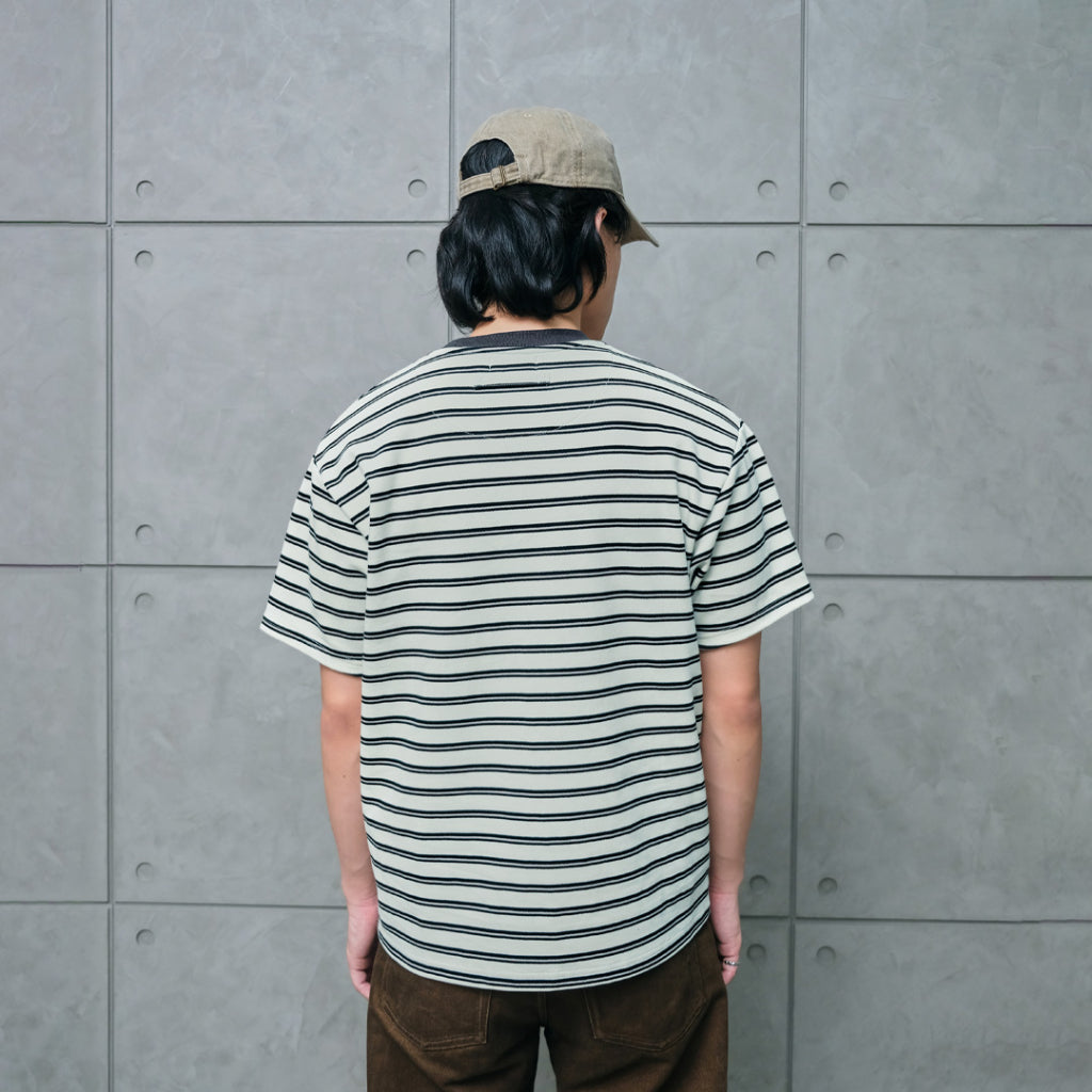 Striped crew neck shirt tape on the back — 7