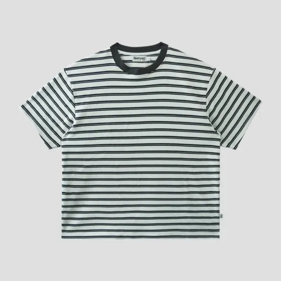 Striped crew neck shirt tape on the back — 8