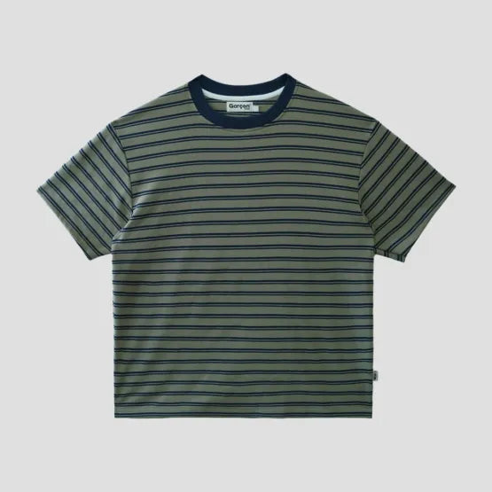 Striped crew neck shirt tape on the back — 9