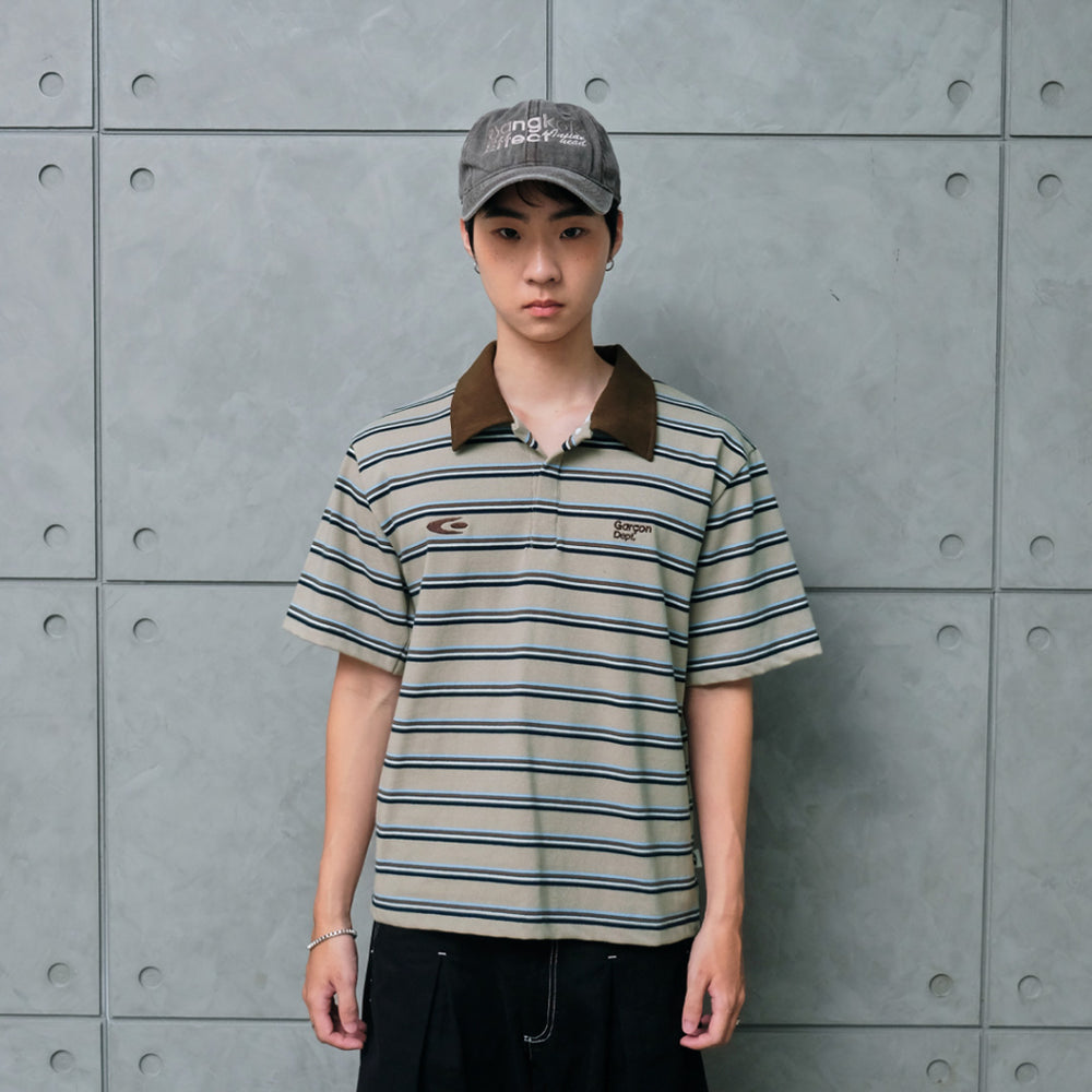 striped short-sleeved polo shirt