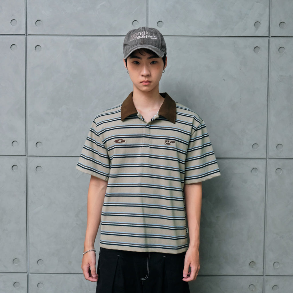 striped short-sleeved polo shirt — 1