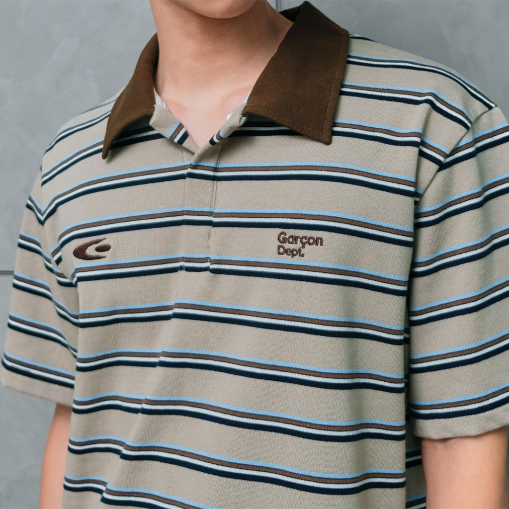 striped short-sleeved polo shirt — 2