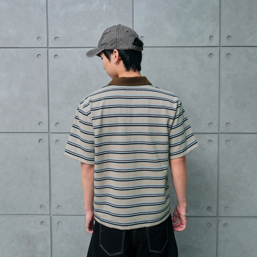 striped short-sleeved polo shirt — 3