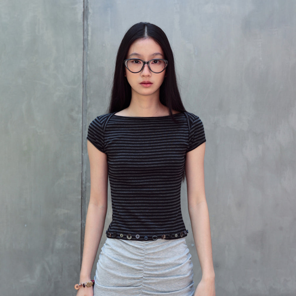 Black stripe boat neck baby tee