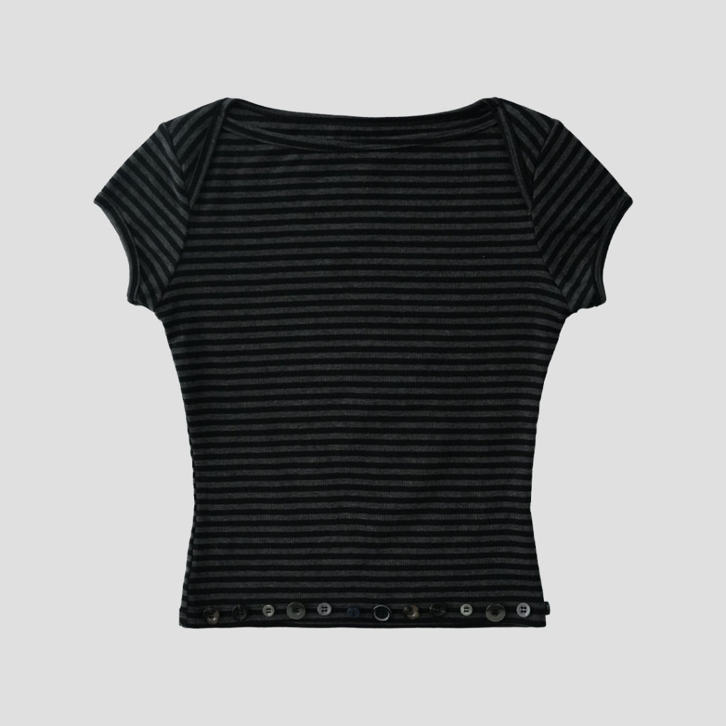 Black stripe boat neck baby tee — 5