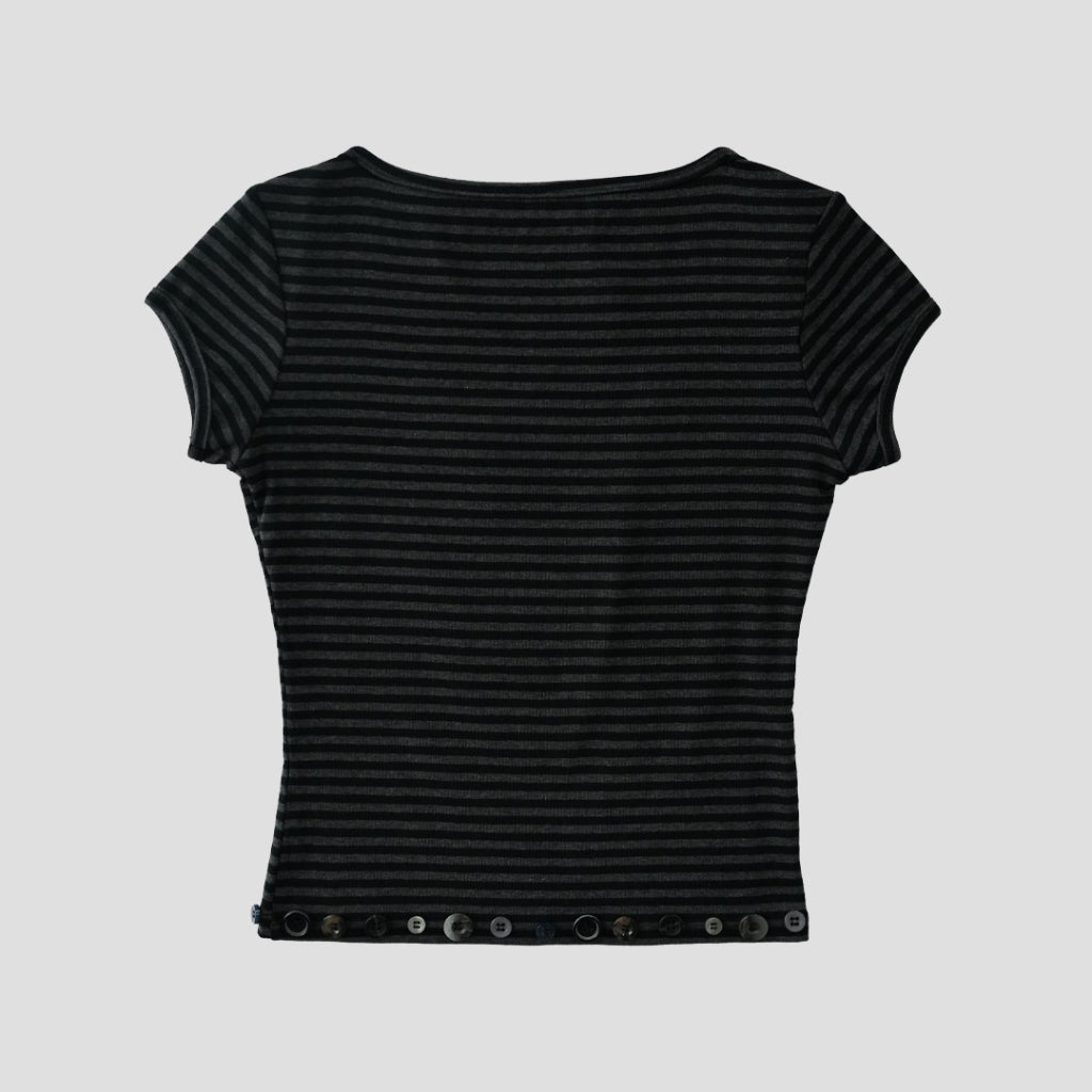 Black stripe boat neck baby tee — 6
