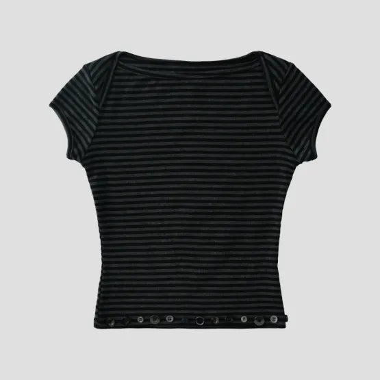Black stripe boat neck baby tee — 8