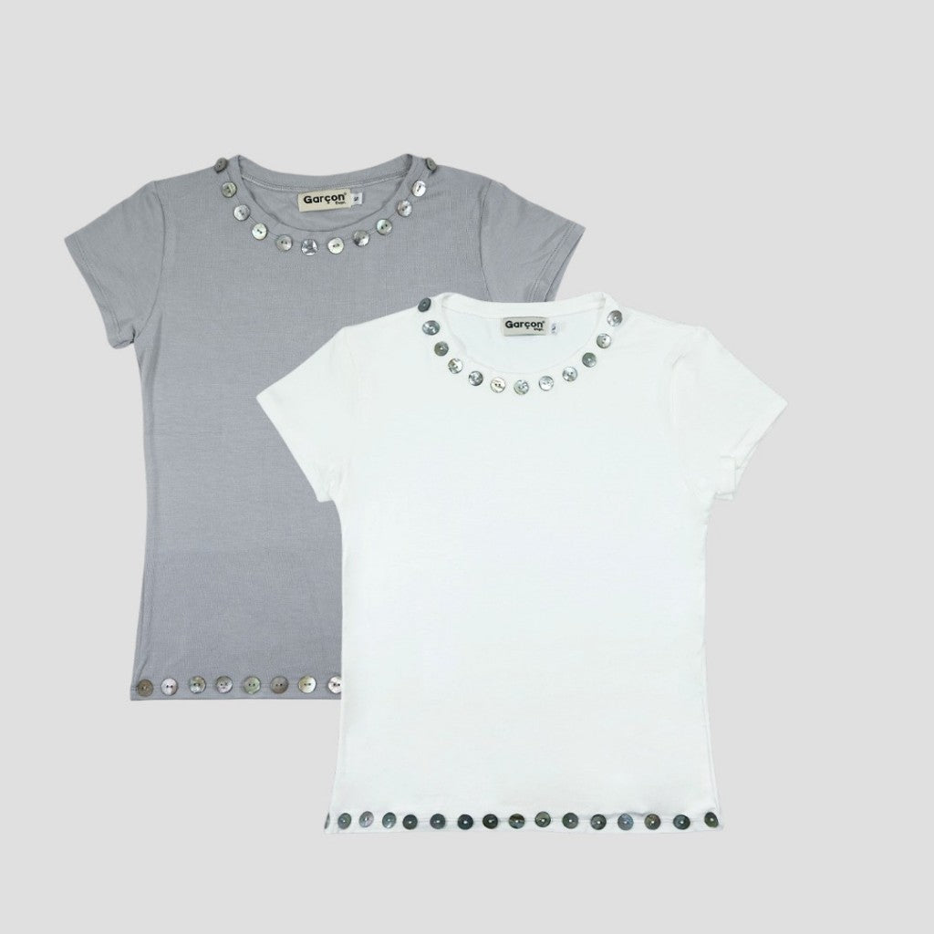 Garcon Shell buttons baby tee