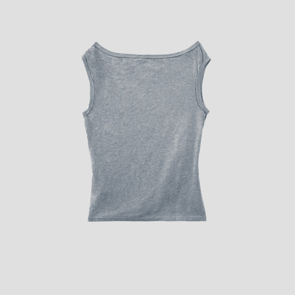 Gray sleeveless shirt with tie strings