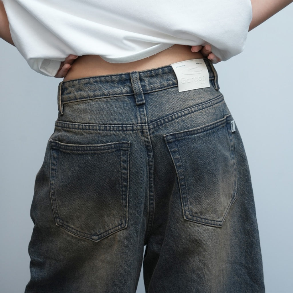 Stone-Washed Dark blue jeans