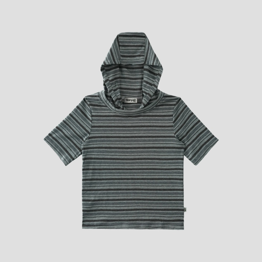 Vintage Cropped Grey stripe Hoodie
