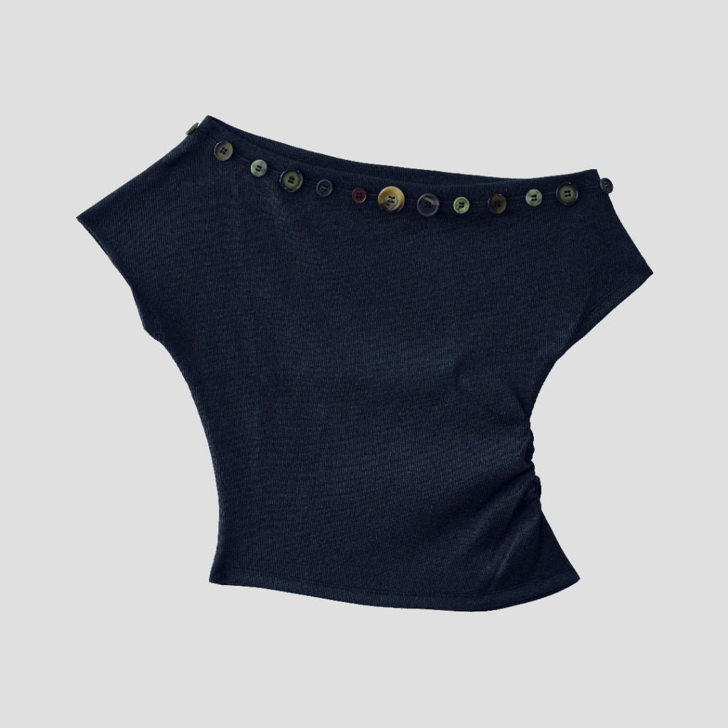 Garcon Random buttons Off shoulder Navy fade / L