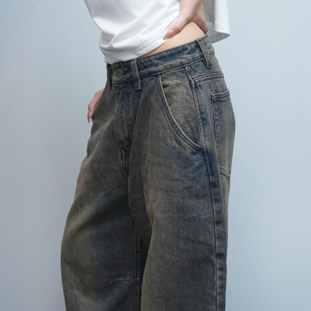 Stone-Washed Dark blue jeans