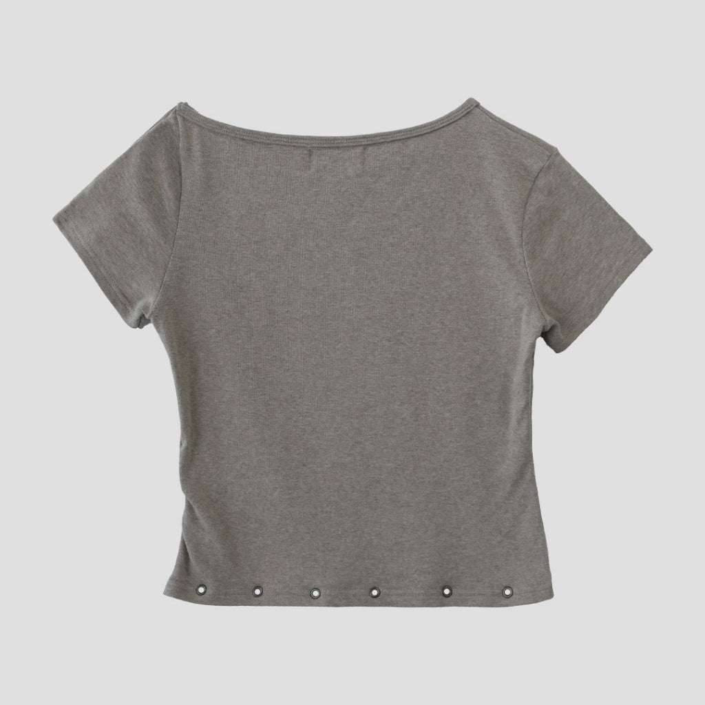 Button closure off-the-shoulder top
