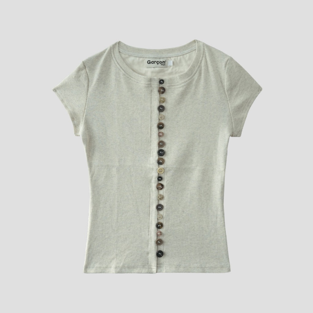 straight buttons light gray baby tee