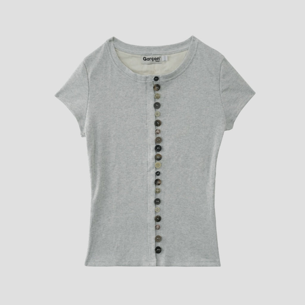 straight buttons light gray baby tee