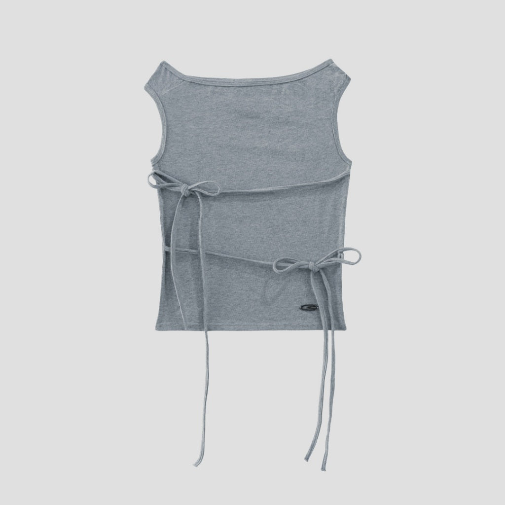 Gray sleeveless shirt with tie strings