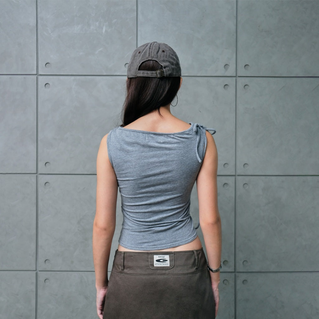 Gray sleeveless shirt with tie strings