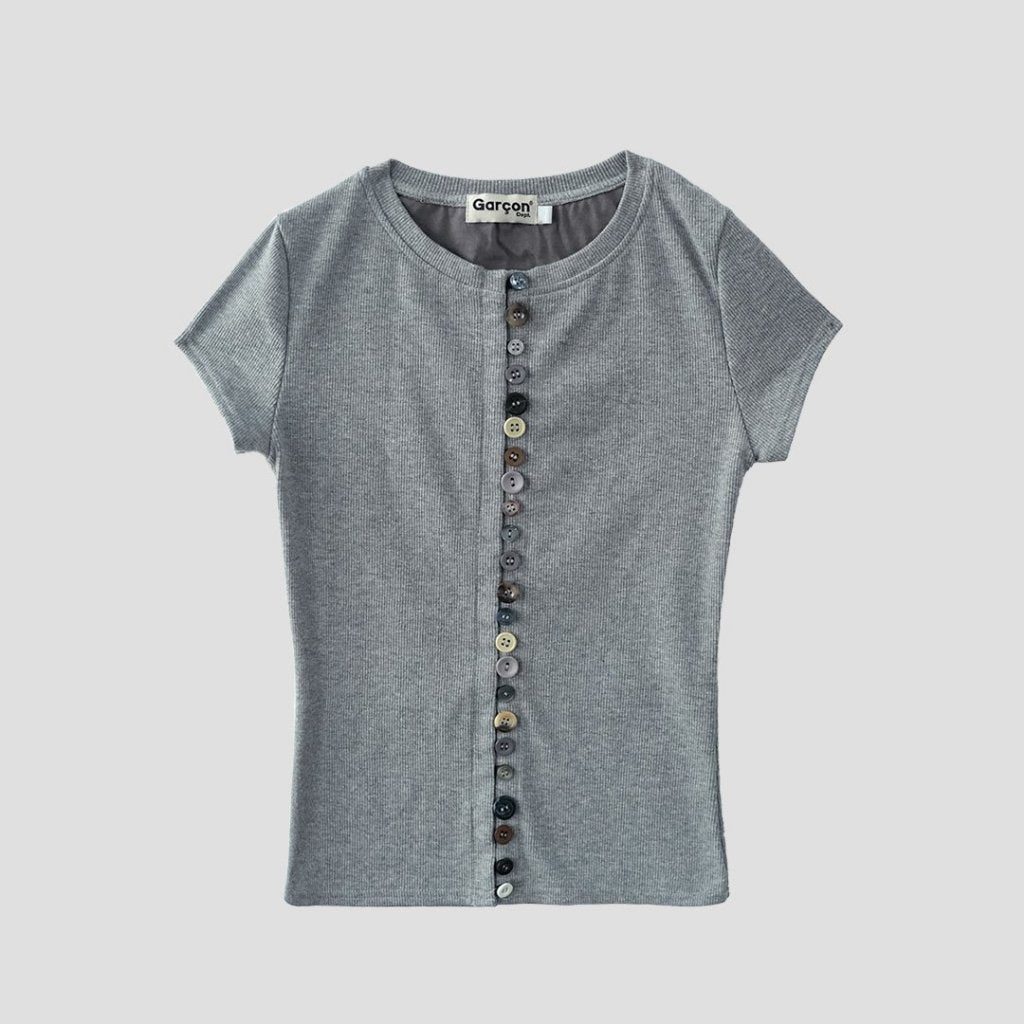 straight buttons light gray baby tee Light gray / S
