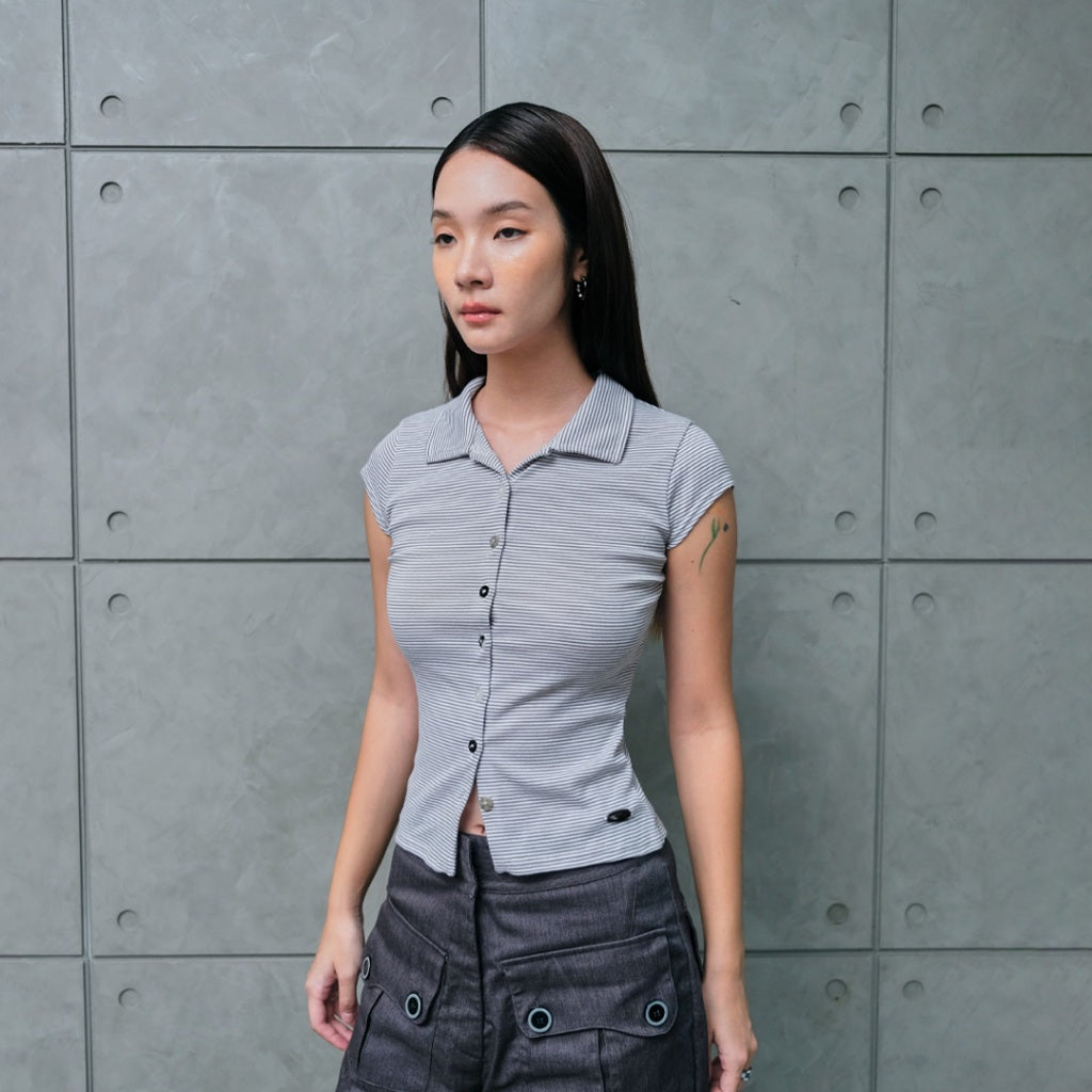 Grey stripe neck baby tee