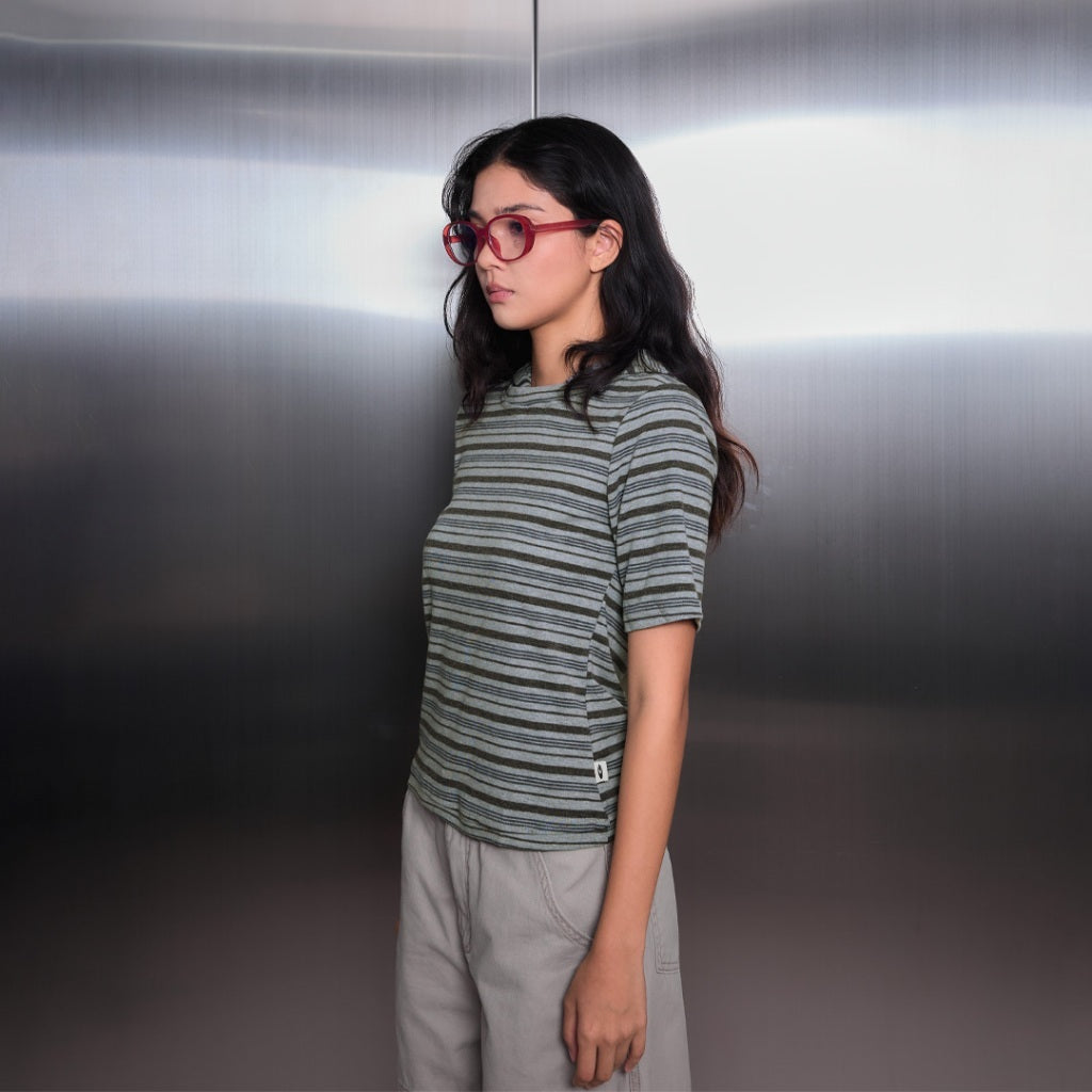 Vintage Cropped Grey stripe Hoodie